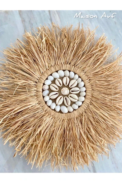 3-Piece Set Raffia Seashell Model & Black Rattan Stick Seashell & Raffia Moon M091 - 15