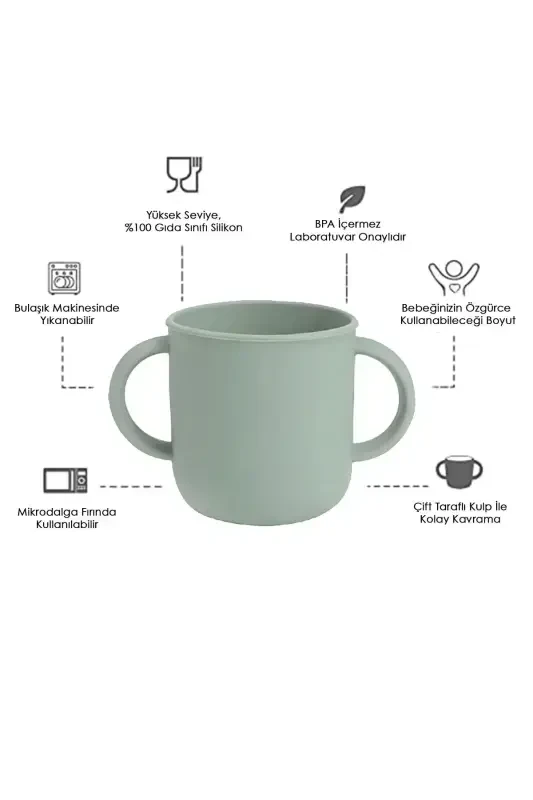 3-Piece Silicone Feeding Set - Silicone Bib, Suction Plate, Handled Cup - Green - 3