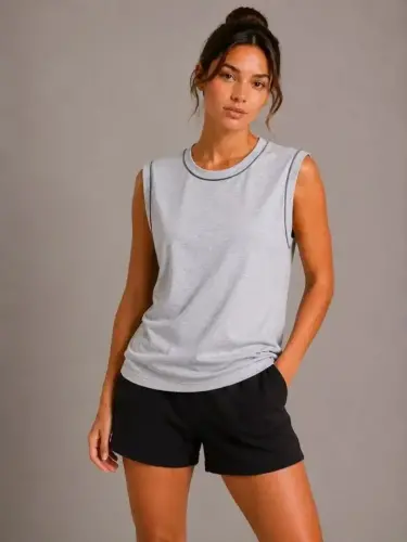 3-Piece Sleeveless Sports Tank Top Set Summer Crew Neck - Black, Brown, Grey - 3