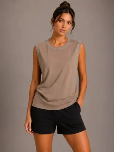 3-Piece Sleeveless Sports Tank Top Set Summer Crew Neck - Black, Brown, Grey - 4