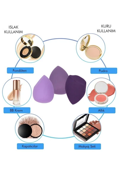 3-Piece Stand Makeup Sponge Set Purple - MUJGAN (1)