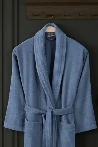 3-Piece Towel Bathrobe Set 100% Cotton | Quality Bathrobe Set | Softness and Absorbency-Indigo - MY CATHERINE (1)