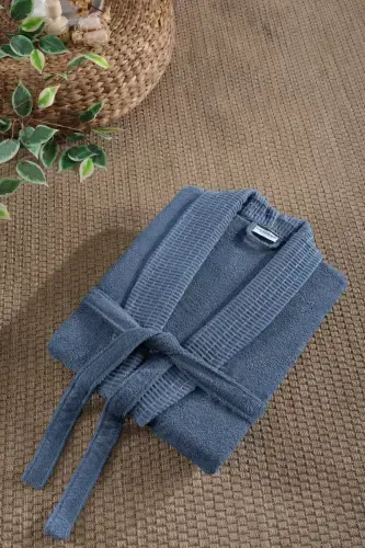 3-Piece Towel Bathrobe Set 100% Cotton | Quality Bathrobe Set | Softness and Absorbency-Indigo - 5