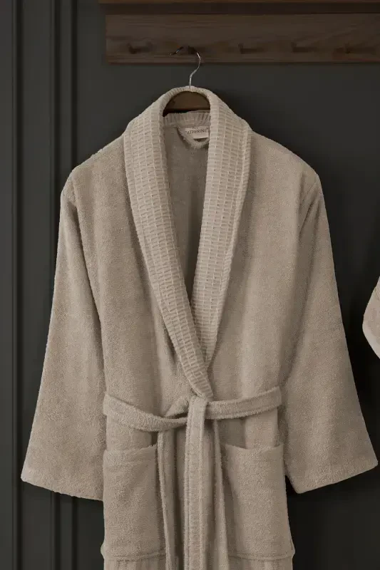 3-Piece Towel Bathrobe Set 100% Cotton | Quality Bathrobe Set | Softness and Absorbency-Stone - 2