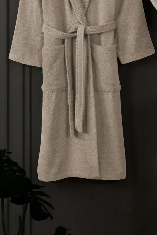 3-Piece Towel Bathrobe Set 100% Cotton | Quality Bathrobe Set | Softness and Absorbency-Stone - 3