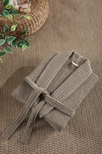 3-Piece Towel Bathrobe Set 100% Cotton | Quality Bathrobe Set | Softness and Absorbency-Stone - 5