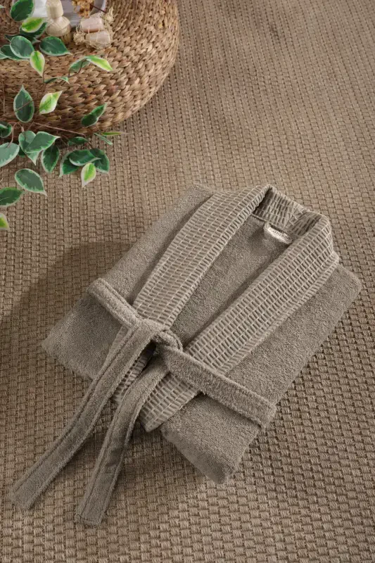 3-Piece Towel Bathrobe Set 100% Cotton | Quality Bathrobe Set | Softness and Absorbency-Stone - 5