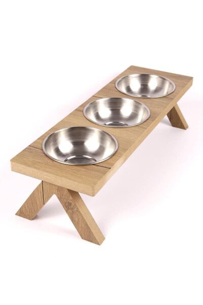 3-Piece Wooden Cat Dog Food Water Bowl Stand Metal Water Bottle Food Dish Stainless Steel Bowl Pet - 1