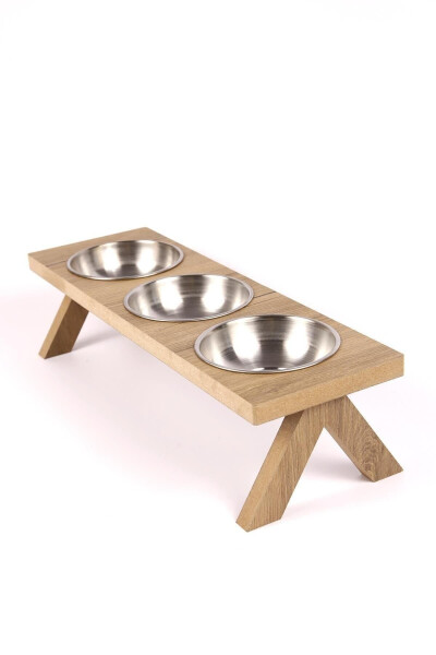 3-Piece Wooden Cat Dog Food Water Bowl Stand Metal Water Bottle Food Dish Stainless Steel Bowl Pet - 5