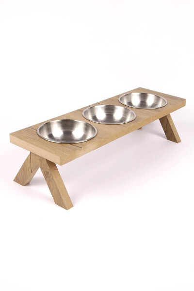 3-Piece Wooden Cat Dog Food Water Bowl Stand Metal Water Bottle Food Dish Stainless Steel Bowl Pet - 6