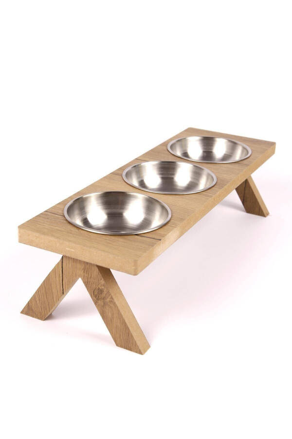 3-Piece Wooden Cat Dog Food Water Bowl Stand Metal Water Bottle Food Dish Stainless Steel Bowl Pet - 8