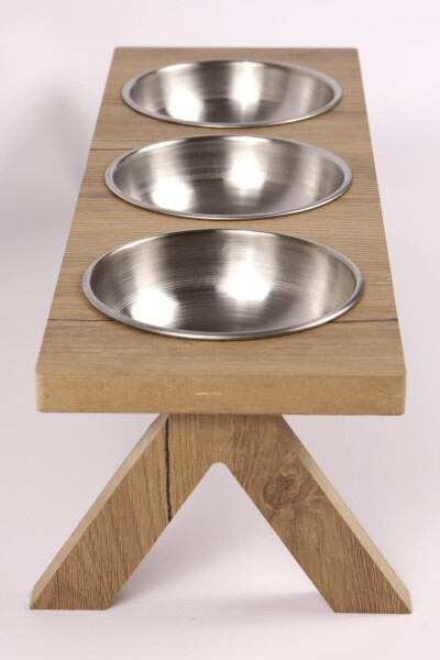 3-Piece Wooden Cat Dog Food Water Bowl Stand Metal Water Bottle Food Dish Stainless Steel Bowl Pet - 11