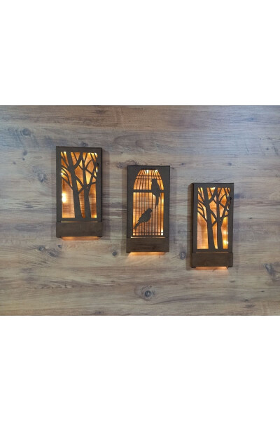 3 Piece Wooden Table Fairy LED Home Gift Hall Entrance Kitchen Balcony Night Light Wall Decor - 3