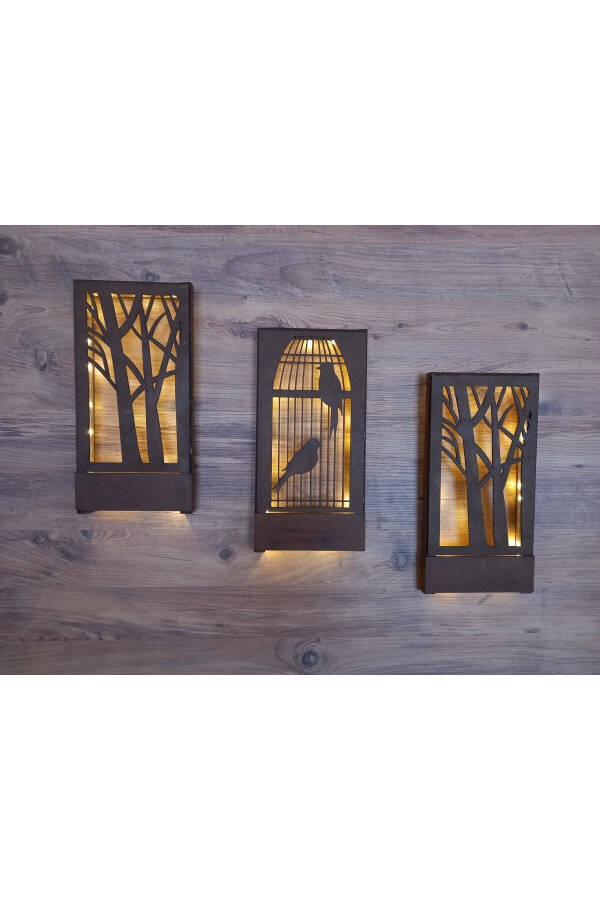 3 Piece Wooden Table Fairy LED Home Gift Hall Entrance Kitchen Balcony Night Light Wall Decor - 4