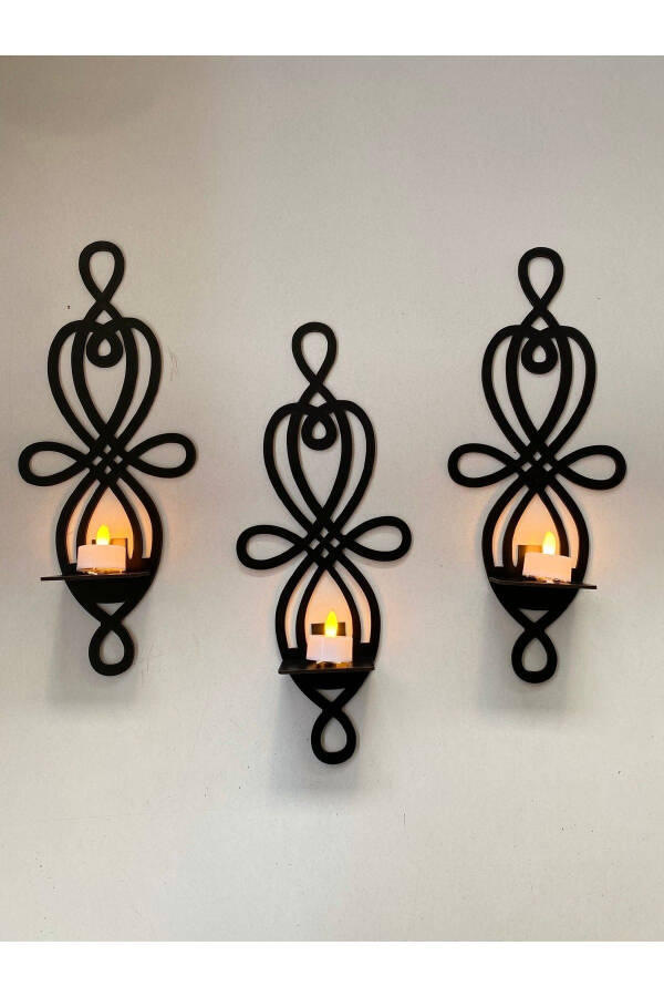 3-Piece Wooden Wall Candle Holder Wall Decor Candle Holder - 2