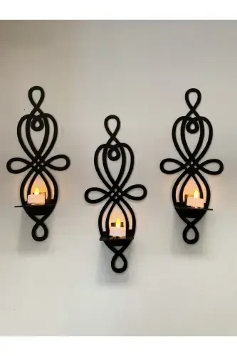 3-Piece Wooden Wall Candle Holder Wall Decor Candle Holder - EVDEUCUZ (1)
