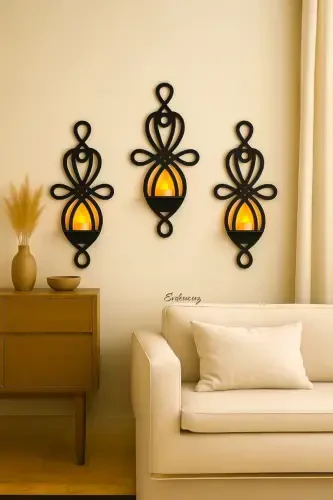 3-Piece Wooden Wall Candle Holder Wall Decor Candle Holder - 5