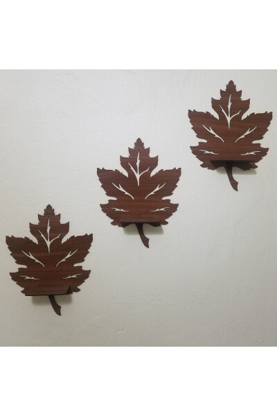 3-Piece Wooden Wall Decor Shelf Leaf Candle Holder Wall Decor Applique Painting Object - 7