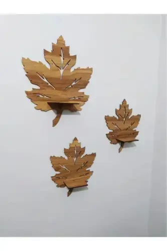 3-Piece Wooden Wall Decor Shelf with Maple Leaf Candle Holder - GENEL MARKALAR (1)