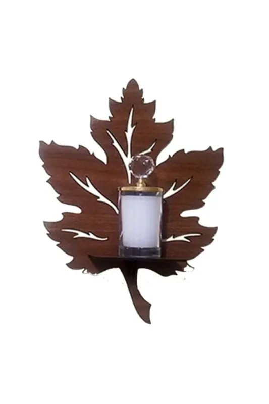 3-Piece Wooden Wall Decor Shelf with Maple Leaf Candle Holder - 4