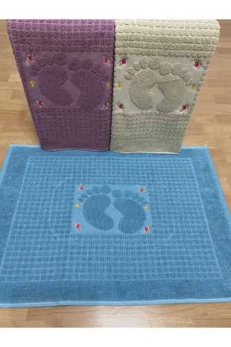 3 Pieces 100% Cotton Cappuccino*plum*petrol Blue Color Embroidered Foot Towel 100% Cotton Size: 50x70 - Petrol Blue - 3