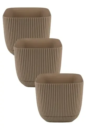 3 Pieces 1.8 Square Coral Square Pot Cactus Succulent Flower and Plant Pot No3 15x13cm-BROWN - 1