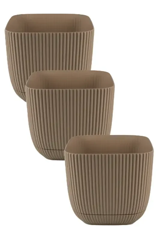 3 Pieces 1.8 Square Coral Square Pot Cactus Succulent Flower and Plant Pot No3 15x13cm-BROWN - 1