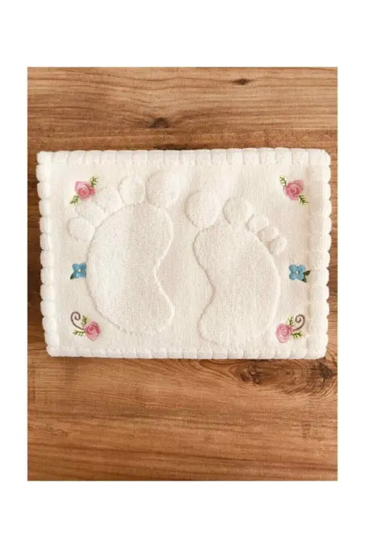3 Pieces Cream Embroidered Foot Towel 100% Cotton Size: 50x70 - CREAM - 2