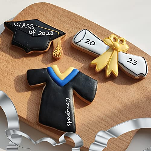 3 Pieces Graduation Cookie Cutters 2024, Stainless Steel Molds Cap, Diploma,Graduation Gown Shapes for High School College Graduation Party - 1