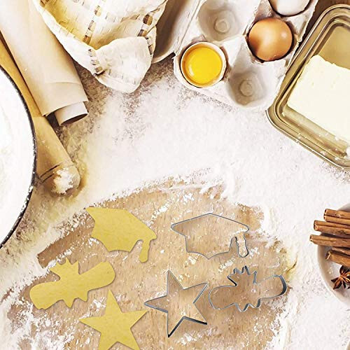 3 Pieces Graduation Cookie Cutters 2024, Stainless Steel Molds Cap, Diploma,Graduation Gown Shapes for High School College Graduation Party - 3