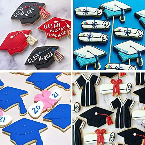 3 Pieces Graduation Cookie Cutters 2024, Stainless Steel Molds Cap, Diploma,Graduation Gown Shapes for High School College Graduation Party - 4