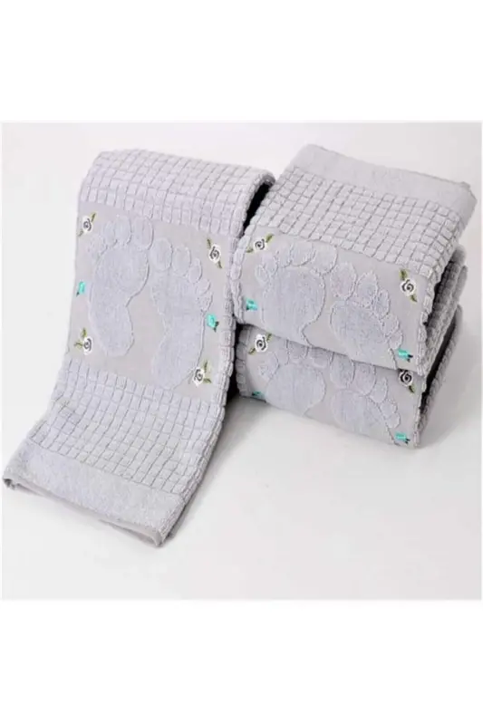 3 Pieces Grey Color Embroidered Foot Towel 100% Cotton Size: 50x70 - GREY - 1