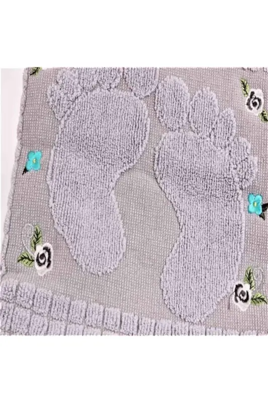 3 Pieces Grey Color Embroidered Foot Towel 100% Cotton Size: 50x70 - GREY - 3