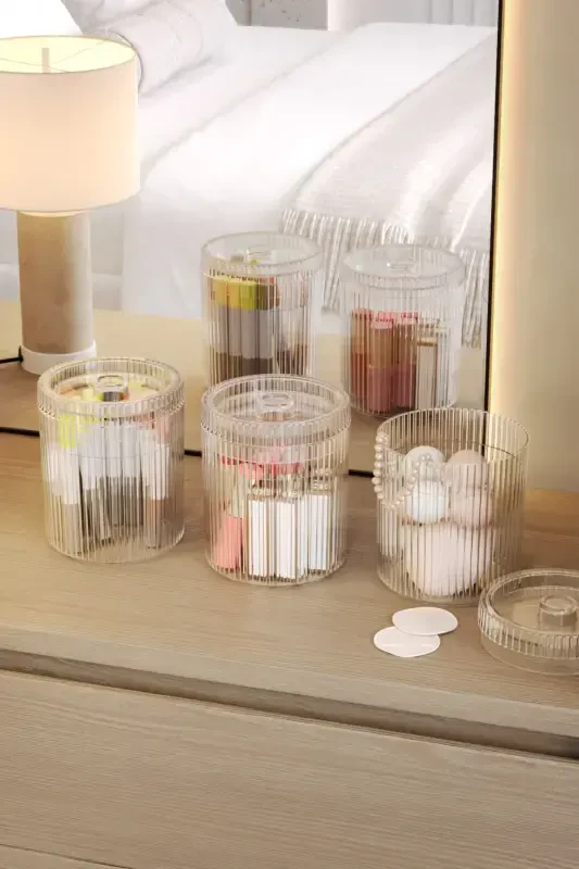 3 Pieces Multipurpose Makeup Cosmetic Cotton Bath Organizer Set-Melisa Transparent - PUFWIN HOME