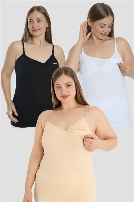 3 Pieces Nursing Bra Cotton Lycra White Black Beige - 1