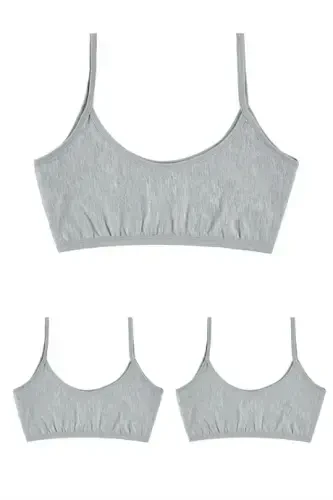3 Pieces of Grey Girl Half Bra Without Padded Cotton Young Girl Training Brassiere - 1
