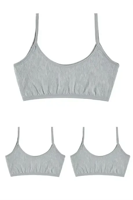 3 Pieces of Grey Girl Half Bra Without Padded Cotton Young Girl Training Brassiere - 1