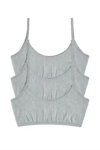 3 Pieces of Grey Girl Half Bra Without Padded Cotton Young Girl Training Brassiere - 2