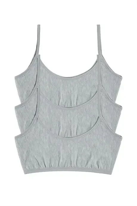 3 Pieces of Grey Girl Half Bra Without Padded Cotton Young Girl Training Brassiere - 2