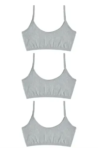 3 Pieces of Grey Girl Half Bra Without Padded Cotton Young Girl Training Brassiere - 3