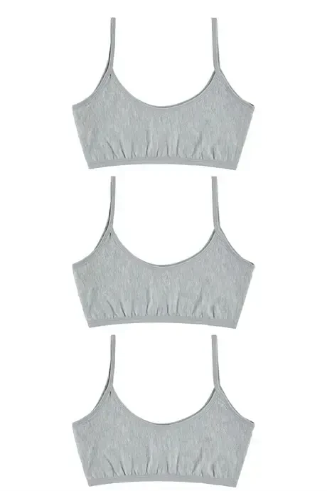 3 Pieces of Grey Girl Half Bra Without Padded Cotton Young Girl Training Brassiere - 3