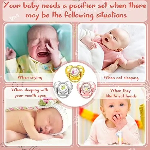 3 Pieces Sublimation Pacifier Set Name Custom Baby Bling Pacifier Clip Glitter Personalized Artificial Crystal Decoration for Girl Boys Baby with Blanks - 6