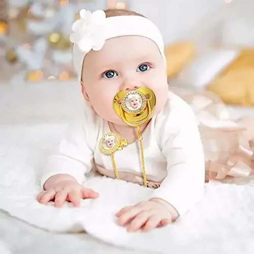 3 Pieces Sublimation Pacifier Set Name Custom Baby Bling Pacifier Clip Glitter Personalized Artificial Crystal Decoration for Girl Boys Baby with Blanks - 4
