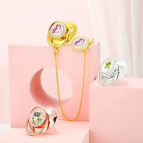 3 Pieces Sublimation Pacifier Set Name Custom Baby Bling Pacifier Clip Glitter Personalized Artificial Crystal Decoration for Girl Boys Baby with Blanks - 5