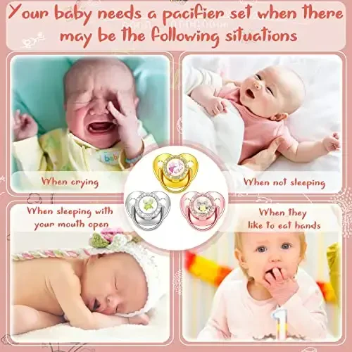 3 Pieces Sublimation Pacifier Set Name Custom Baby Bling Pacifier Clip Glitter Personalized Artificial Crystal Decoration for Girl Boys Baby with Blanks - 6
