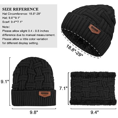 3-Pieces Winter Beanie Hat Scarf and Touch Screen Gloves Set Warm Knit Skull Cap for Men Women - 3