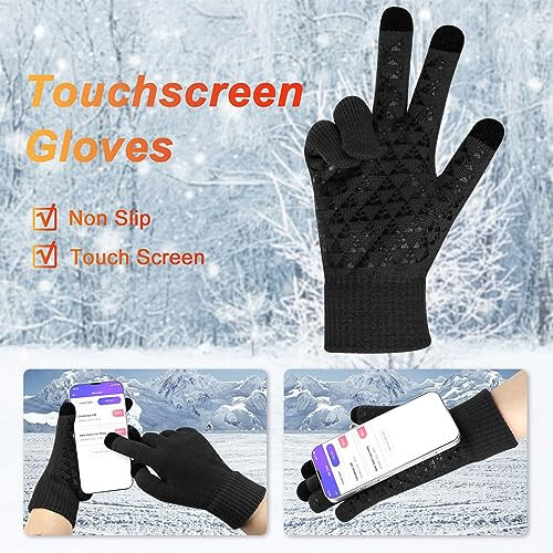 3-Pieces Winter Beanie Hat Scarf and Touch Screen Gloves Set Warm Knit Skull Cap for Men Women - 4