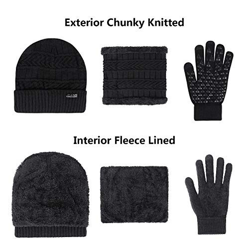 3-Pieces Winter Beanie Hats, Scarf and Touch Screen Gloves Set for Men and Women, Warm Knit Cap Set - 2