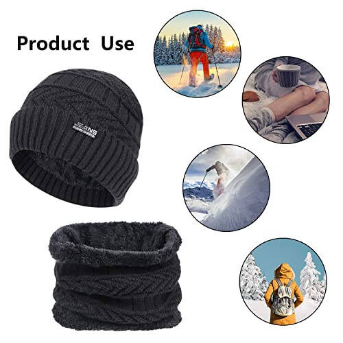 3-Pieces Winter Beanie Hats, Scarf and Touch Screen Gloves Set for Men and Women, Warm Knit Cap Set - 6