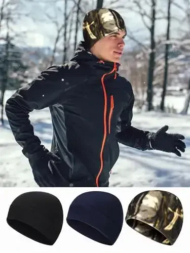 3 Pieces Winter Warm Skull Cap Soft Fleece Beanie Hat Thick Windproof Watch Cap Skiing Outdoor Warm Colored for Men Women - 3